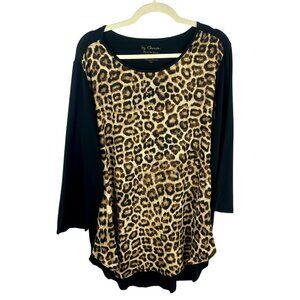Chico's Animal Print Tunic Shirt Women 3 XL Brown Black Mixed Media Leopard